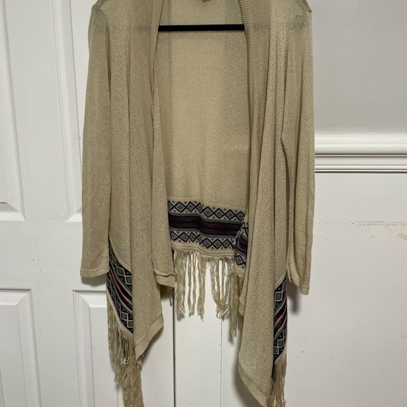 L.A HEARTS beige Boho Western Fringe Knit Cardigan Sweater M - Picture 7 of 9